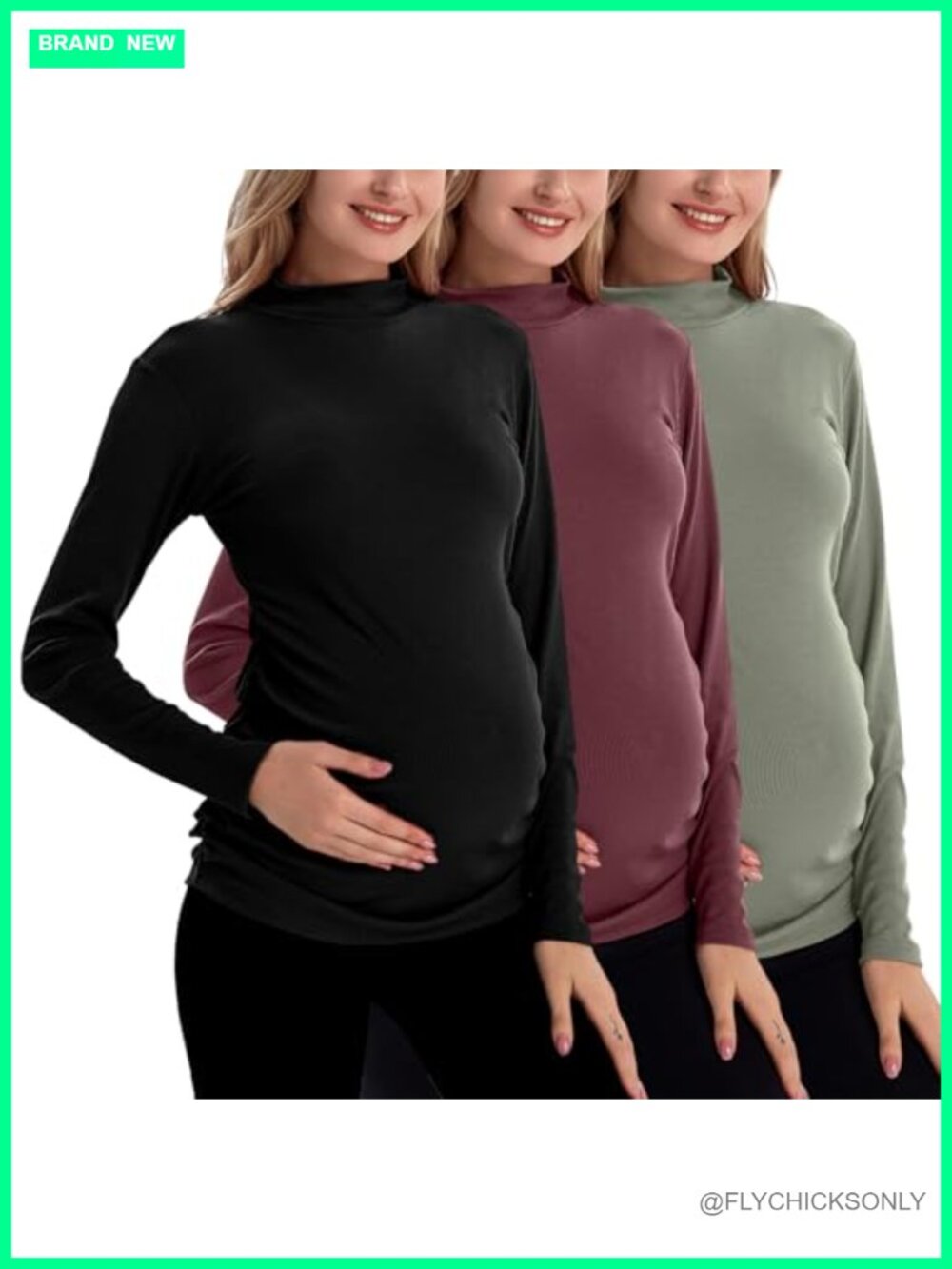 Maternity Mock Neck Long Sleeve Ribbed Top Pregnancy Pullover Shirt